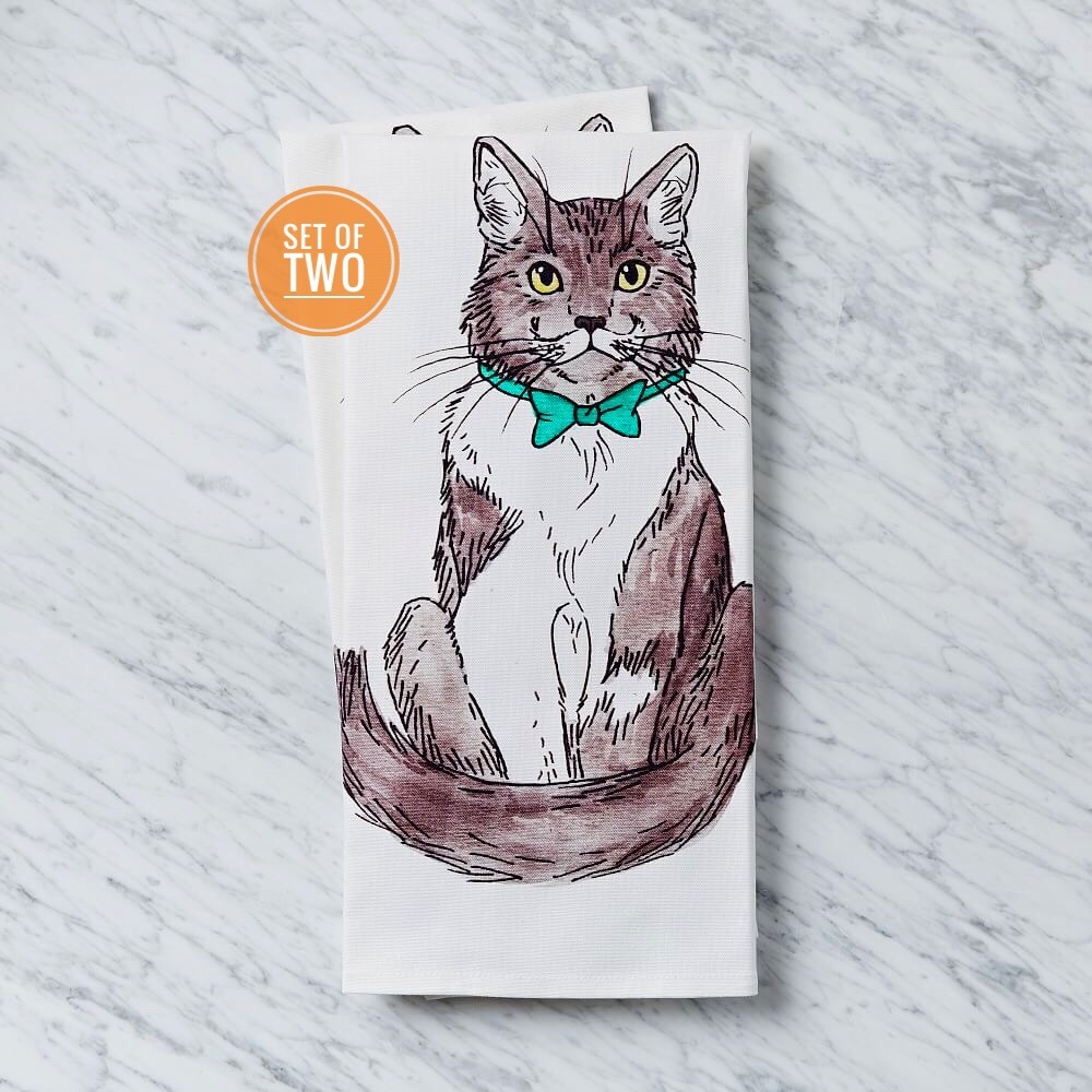 WEST ELM Hamilton the Hipster Cat Tea Towels